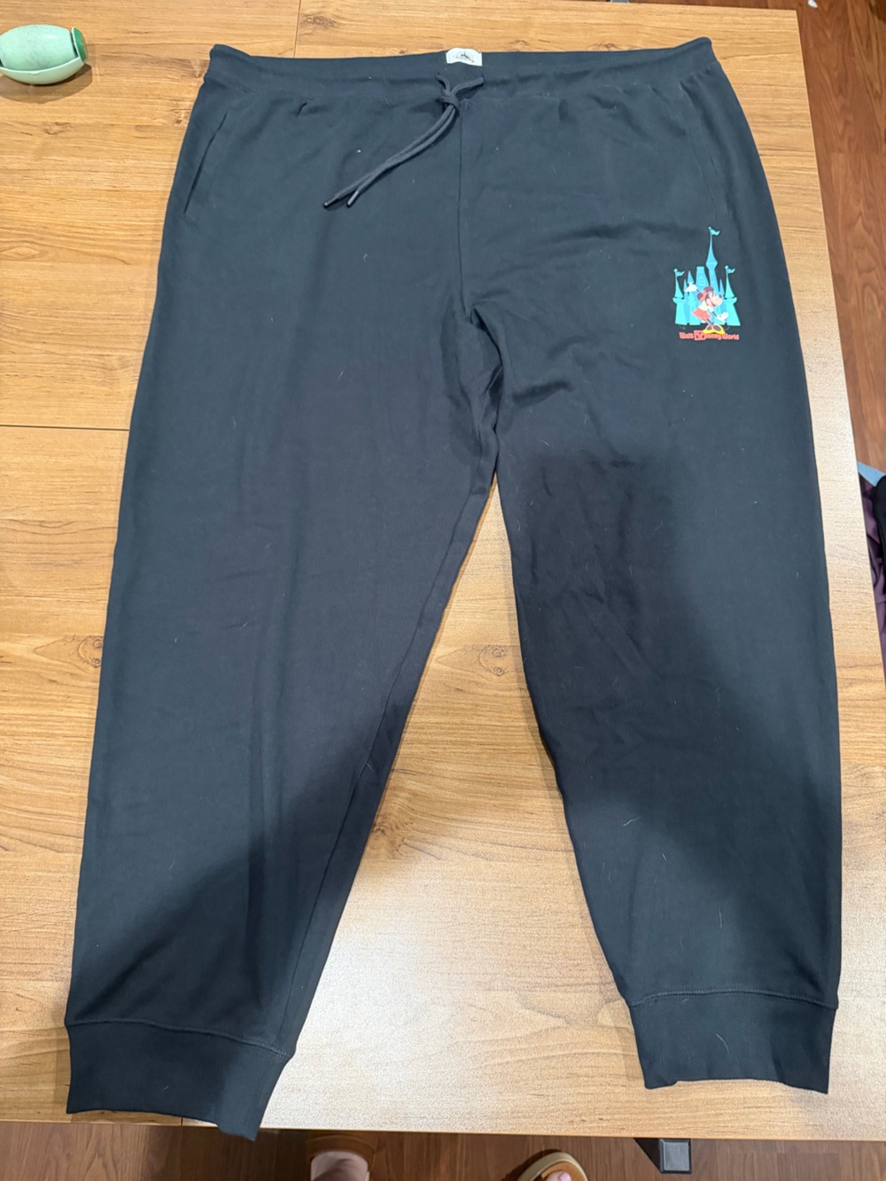 Disney Black Jogger Pants with Teal & Red Castle Graphic